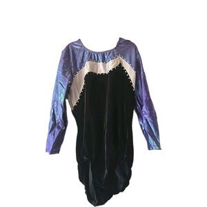 Motion Wear Multicolor Leotard Metallic Rhinestones Long Sleeve Dance Sz L Adult